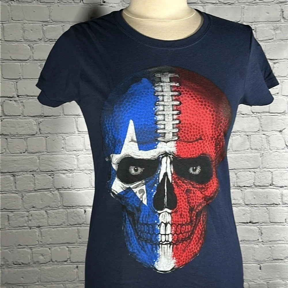 Houston Texans Skull Ladies Tee T-Shirt women’s size Small Navy Battle Red NWOT - Picture 12 of 13